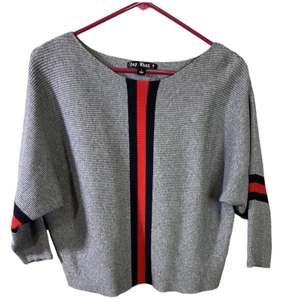 🌹Say What ? Grey and red girls sweater in size L. A-12